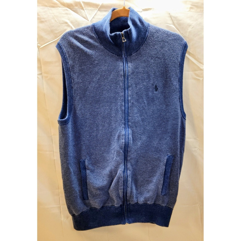 Polo Ralph Lauren Mens Blue Zip-Up Sleeveless Sweater Vest Size L  Large Cotton